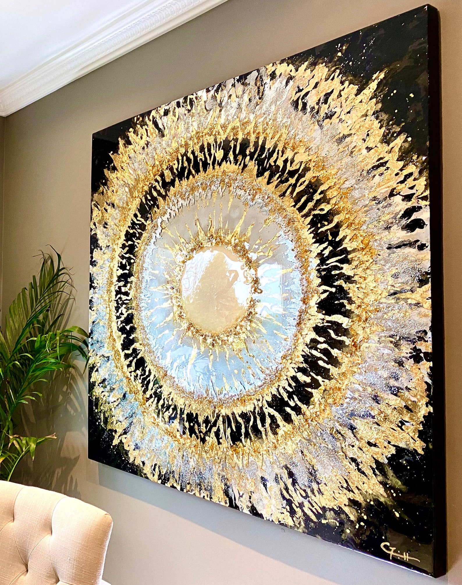 Original Large Abstract Painting. Black and Gold Wall Art. Etsy