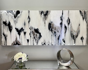 Sold! Abstract Black and White Wall Art. Custom-Made Art Created with Swarovski, Gems,  Silver Leafing and Silver Shards