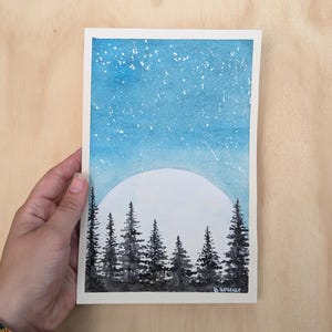 Full Moon in the Forest: An Original Watercolor Painting