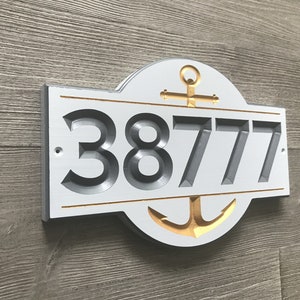 Carved Nautical Address Plaque, Engraved House Number Sign With Anchor, Personalized Outdoor Home Sign image 6