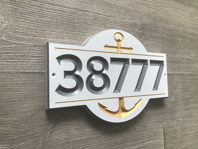 Carved Nautical Address Plaque, Engraved House Number Sign With Anchor, Personalized Outdoor Home Sign image 6