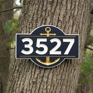 Carved Nautical Address Plaque, Engraved House Number Sign With Anchor, Personalized Outdoor Home Sign image 4