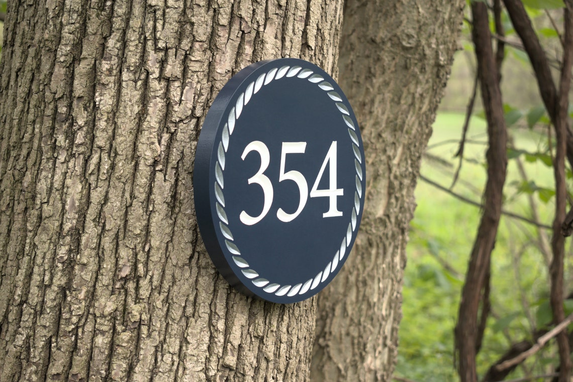 Carved Address Plaque With Nautical Rope Border, Custom Engraved House ...