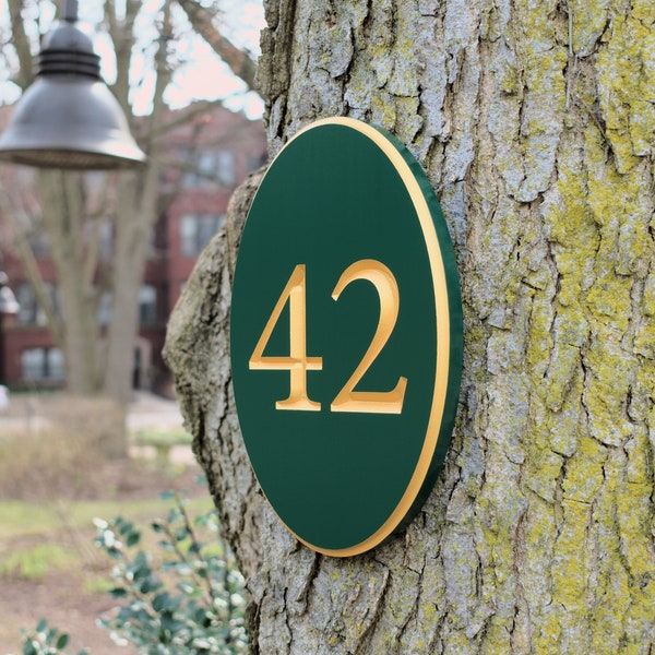 Carved Vertical Oval Address Plaque