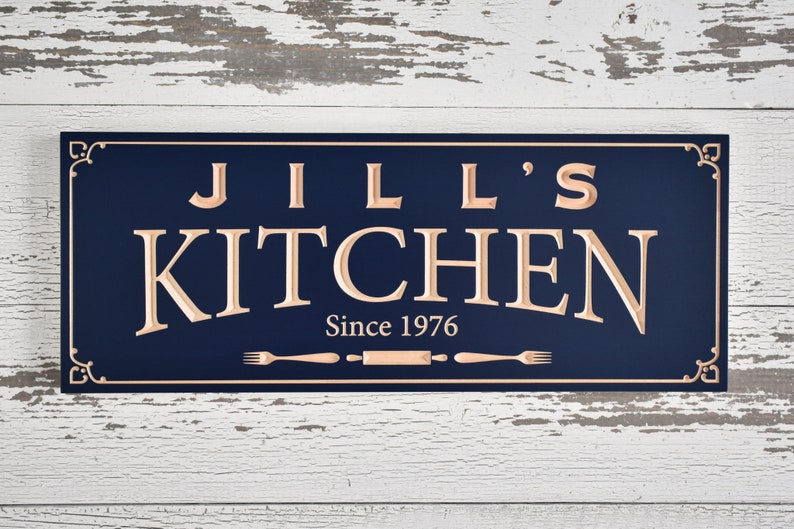 Kitchen Sign With Name and Date Personalized Handmade Carved Etsy