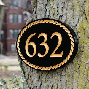 Carved Oval Address Plaque With Rope Border Design