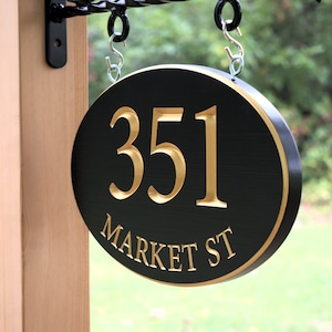 Carved Oval Address Plaque, Hanging Engraved House Marker, Custom Personalized Outdoor House Sign