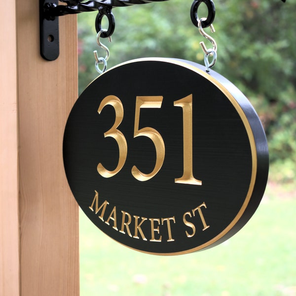 Carved Oval Address Plaque, Hanging Engraved House Marker, Custom Personalized Outdoor House Sign