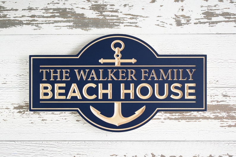 The beach house sign with an anchor theme is a perfect gift for beach lovers. It can be personalized with your family name to make it extra special.