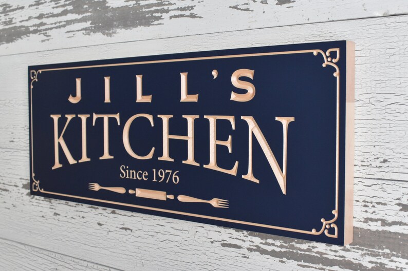 Kitchen Sign With Name and Date Personalized Handmade Carved Etsy