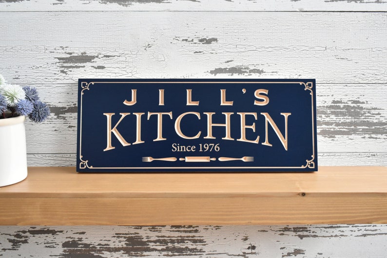 Kitchen Sign With Name and Date Personalized Handmade Carved Etsy