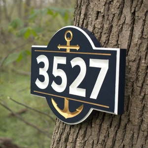 Carved Nautical Address Plaque, Engraved House Number Sign With Anchor, Personalized Outdoor Home Sign image 3
