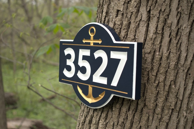 Carved Nautical Address Plaque, Engraved House Number Sign With Anchor, Personalized Outdoor Home Sign image 3