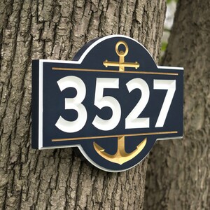 Carved Nautical Address Plaque, Engraved House Number Sign With Anchor, Personalized Outdoor Home Sign image 2
