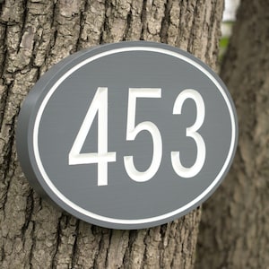 Personalized Carved Oval Address Plaque, Modern Engraved House Number Sign, Personalized Outdoor Home Sign