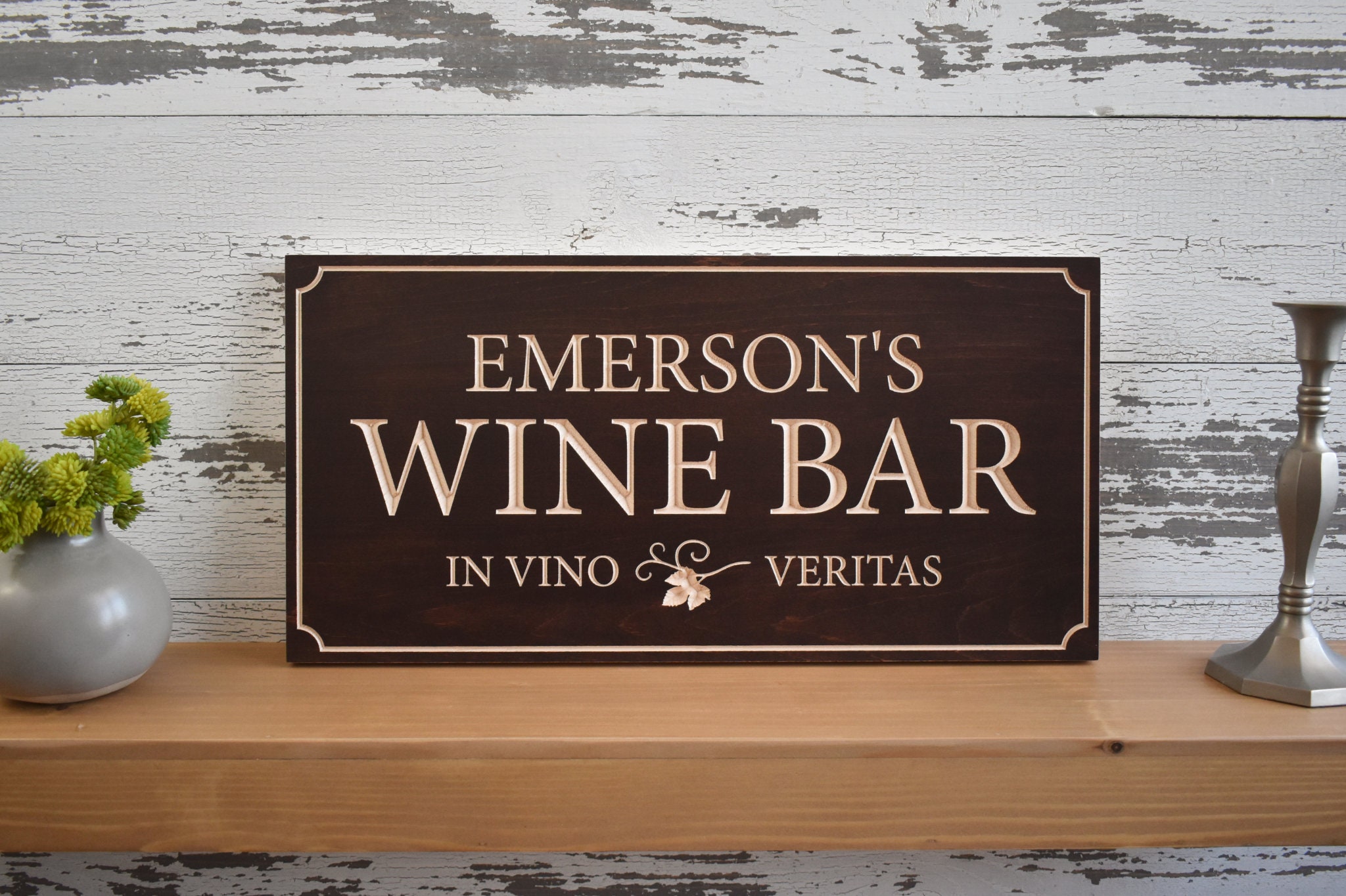 Personalized Wine Bar Sign With Name Handmade Carved Wood Etsy