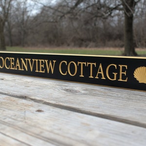 Personalized Carved Quarterboard Sign With Shell Design, Custom Personalized Outdoor Beach House Sign, Vacation House Sign