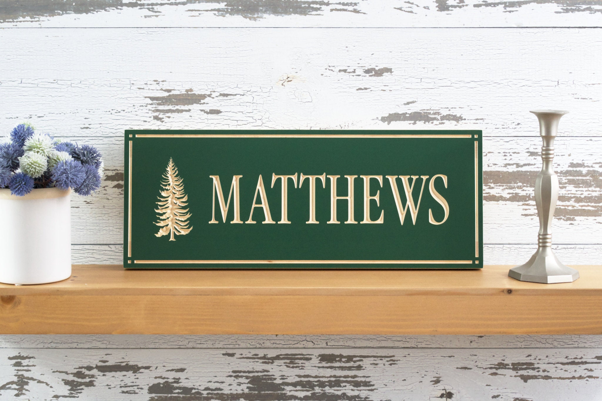 Family Name Sign With Pine Tree Last Name House Sign Cabin Etsy