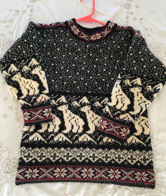 Hand-knit Scandinavian wool pullover sweater (sma… - image 1