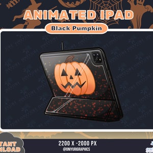 Animated Art Tablet GIF Black pumpkin Halloween Twitch Overlay | Discord | PNGtuber | Emote | Streaming | Vtuber Assets | GIFtuber |