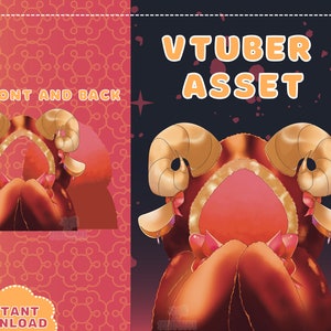 Puede incluir: Una ilustración digital de un personaje peludo marrón con cuernos dorados y una diadema rosa. El personaje lleva una corona rosa y dorada. El texto "VTUBER ASSET" se muestra encima del personaje. El texto "FRONT AND BACK" se muestra en la esquina superior izquierda de la imagen. El texto "INSTANT DOWNLOAD" se muestra en la esquina inferior izquierda de la imagen.