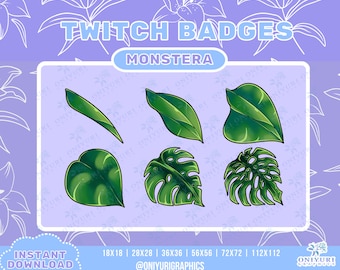 Monstera Sub Badges for Twitch/YouTube/Discord | Bit Badges | Twitch Sub Badges | Stream Badge | Discord Roles | Youtube Badges | Split-leaf