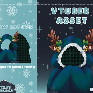 VTUBER Assets - Blue Reindeer Cloak | Blanket | Twitch | Streaming | Discord | Custom | Christmas | Holiday Jacket | PNGTuber | Accessory |