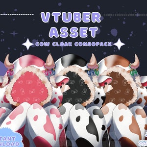 VTUBER Assets - Cow Cloak Combo Pack | Blanket | Twitch | Streaming | Discord | Custom | Moo Jacket | PNG Tuber | GIF Tuber | Accessory