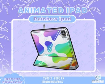 Animated Art Tablet GIF Rainbow Cow | Twitch Overlay | Discord | PNGtuber | Vtuber | Emote | Stream | OBS | Chat | Vtuber Assets | GIFtuber