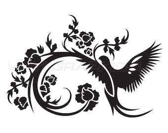 Floral Bird Wall Art - Wall Sticker -Decal