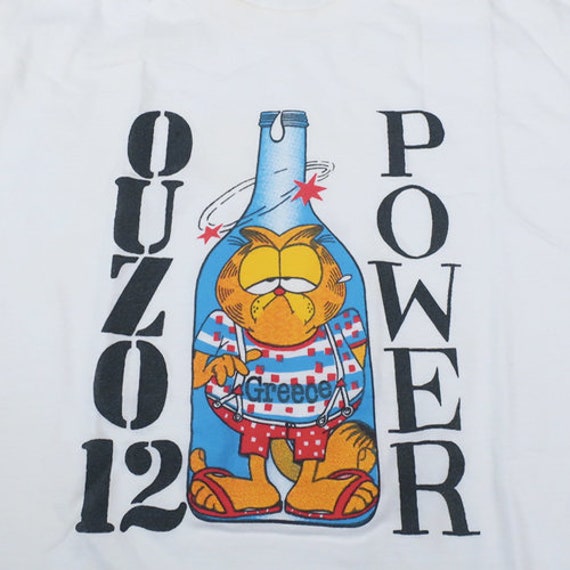 Vintage Ouzo Power Greece T-shirt Garfield Liquor