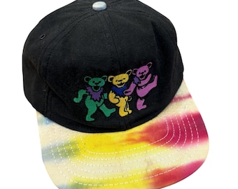Vintage Grateful Dead Dancing Bears Tie Dye Brim Snapback Hat Made USA 90s Band