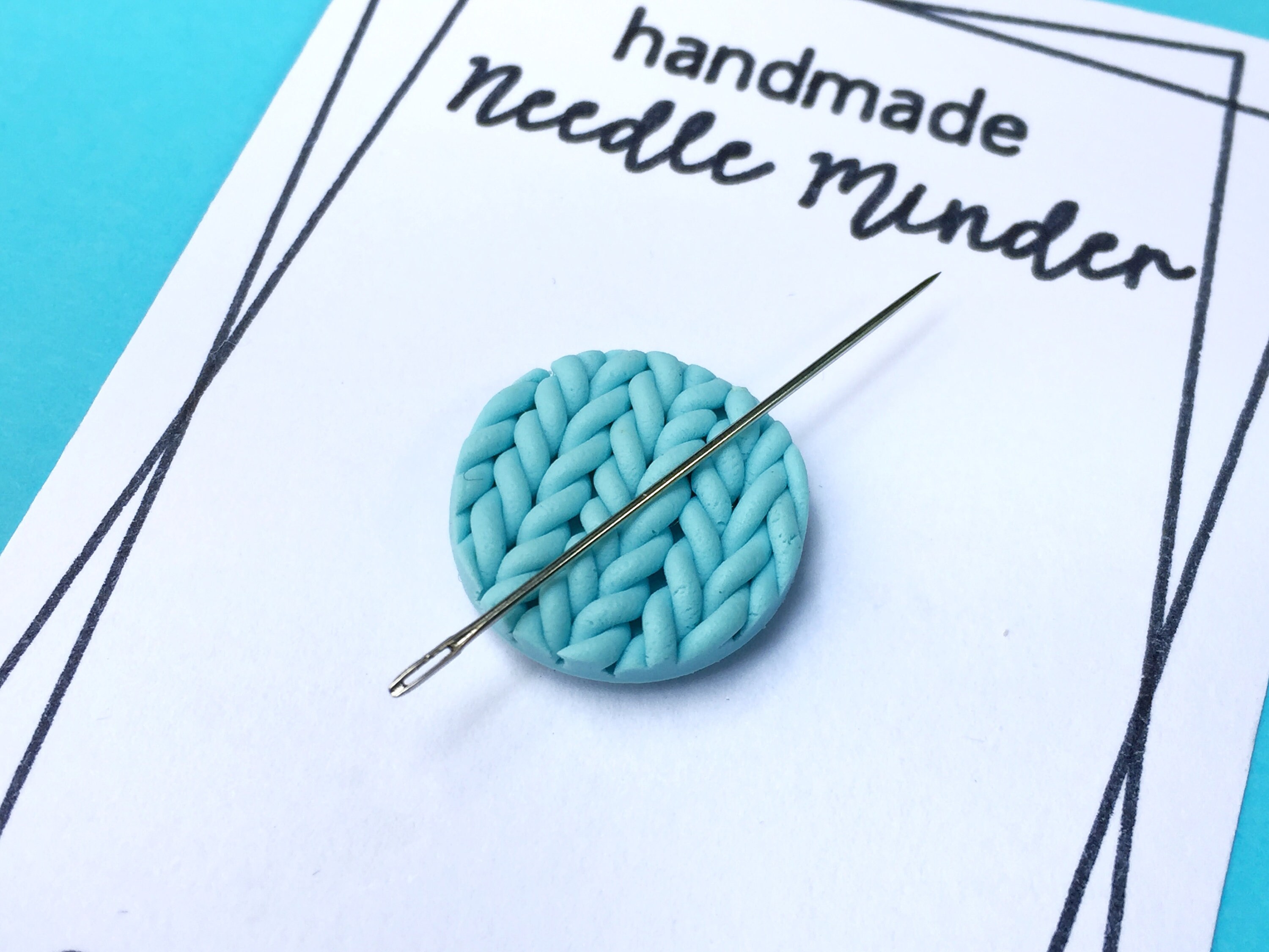 Handmade Clay Needle Minder for Cross Stitch and Embroidery Knitted Blue 