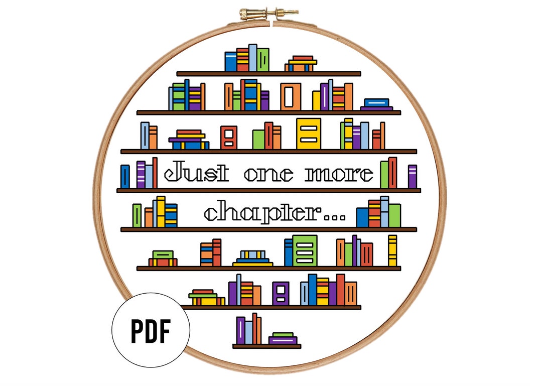 Just One More Chapter Colourful Bookshelf Counted Cross Stitch Pattern ...