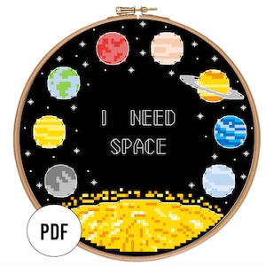 Solar System / Planets &#39;I Need Space&#39; Counted Cross Stitch Pattern