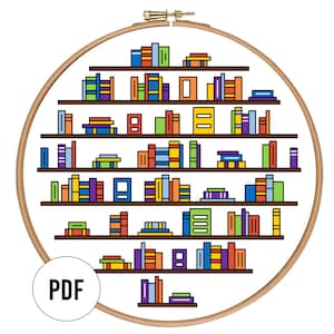 Just One More Chapter Colourful Bookshelf Counted Cross Stitch Pattern ...