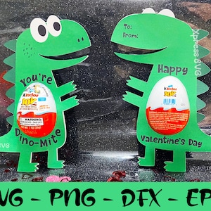 Dinosaure Saint Valentin Cartes SVG Dino SVG Imprimer - Couper Cricut Kinder Egg Holder Carte d’anniversaire Candy Holder Dinosaur Anniversaire