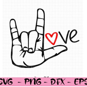 I Love You Hand Sign Taal ASL Liefde Valentijnsdag Tshirt Card SVG Vinyl Cut File PNG