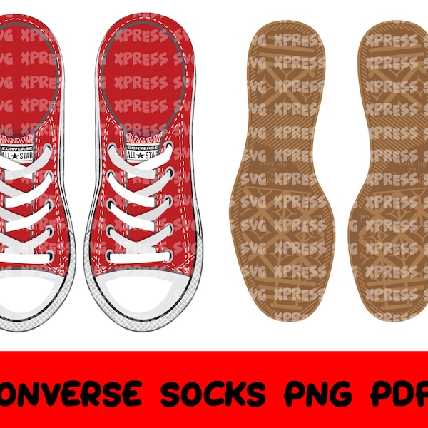 RED Converse No Show Socks PNG PDF File Sublimation Sock File Converse Socks Shoes Chucks