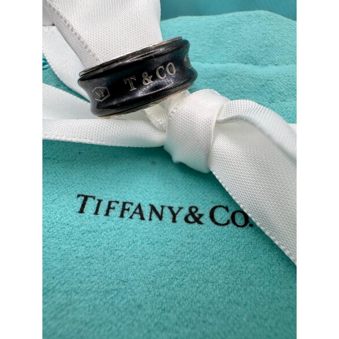 Tiffany & Co 1837 Black Titanium Sterling Silver Narrow Ring Size