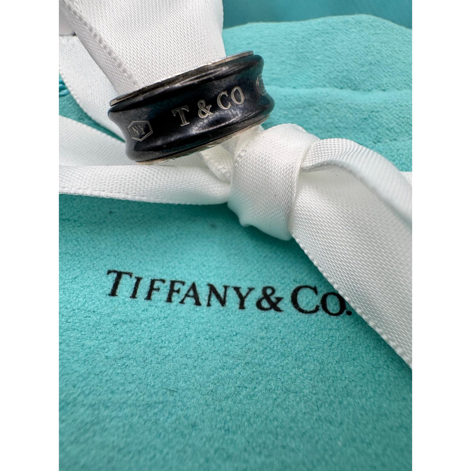 Tiffany & Co 1837 Black Titanium Sterling Silver Narrow Ring Size