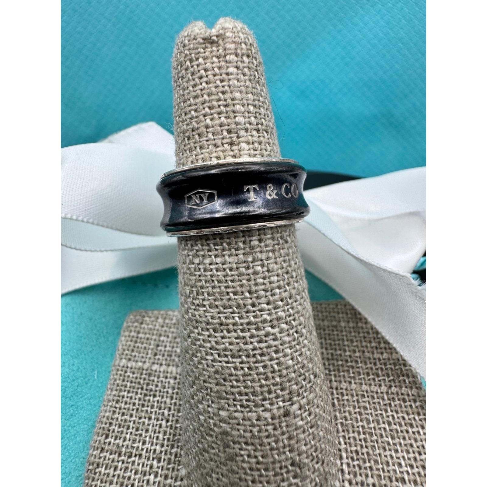 Tiffany & Co 1837 Black Titanium Sterling Silver Narrow Ring Size