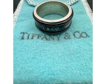 Tiffany & Co 1837 Black Titanium Sterling Silver Narrow Ring Size