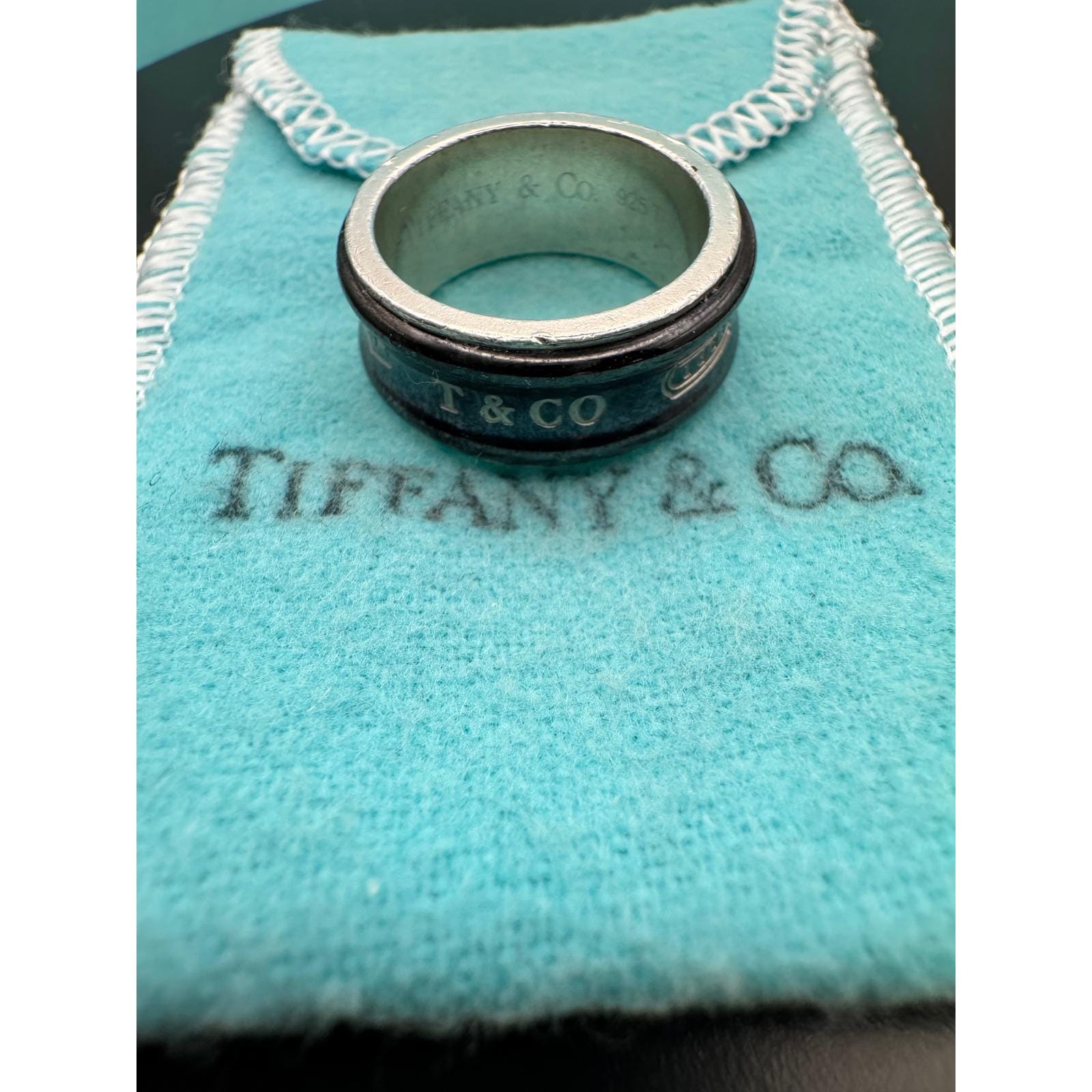 Tiffany & Co 1837 Black Titanium Sterling Silver Narrow Ring Size