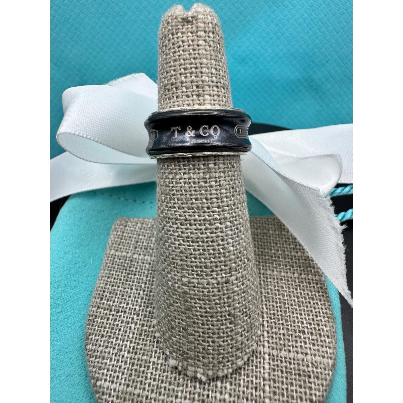 Tiffany & Co 1837 Black Titanium Sterling Silver Narrow Ring Size