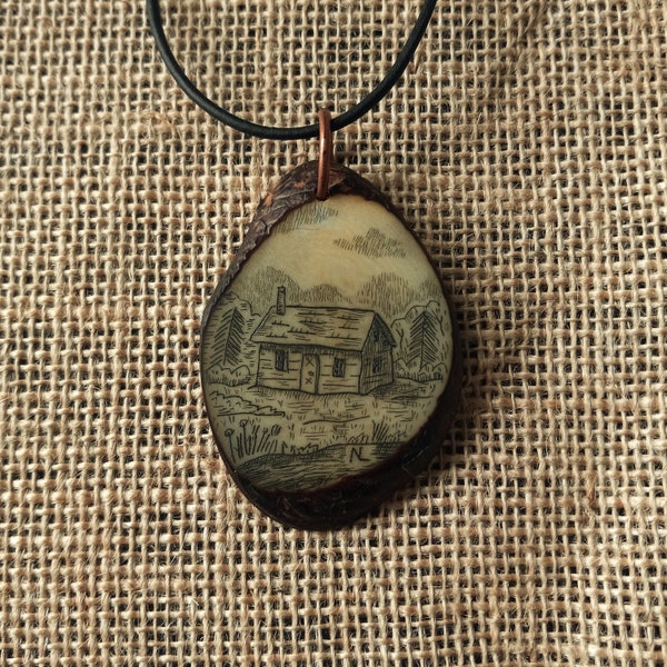 Cabin scrimshaw tagua nut pendant necklace