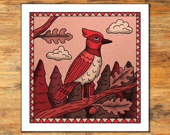 Red Bird - illustration - giclee print