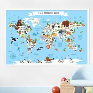 Welt Tier Karte - Digital-einzigartige Kleinkind Spielzeug - Kindergarten Karte Kindergarten - Kleinkind Wandkunst - Wand Kunst Kinderzimmer - Tiere der Weltkarte
