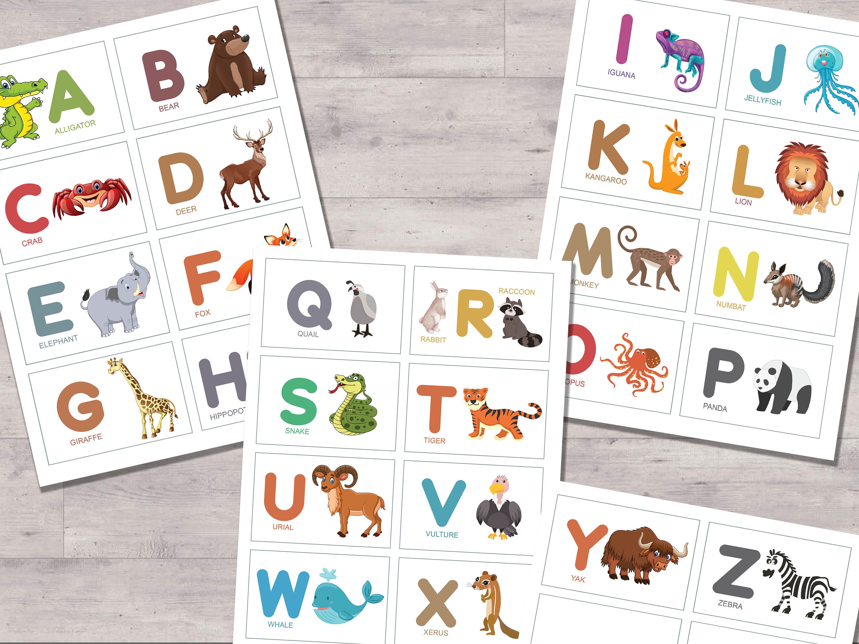 Flash-Karten Tier Alphabet Caps druckbare Karten Tier Alphabet Karten