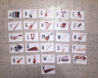 Flash  Cards Musical Instruments Alphabet - Printable Cards - Instruments Alphabet cards-musical instruments alphabet